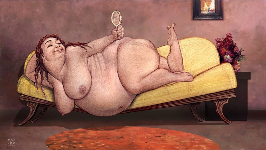 MARCELO MARCHESE. Gordita Feliz - Lápices de color sobre MDF